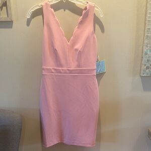 CeCe Pink Scallop V-Neck Mini Sheath Dress